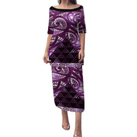 Matariki New Zealand Family Matching Puletasi and Hawaiian Shirt NZ Niho Taniwha Maori New Year Purple Galaxy LT14 Mom's Dress Purple - Polynesian Pride