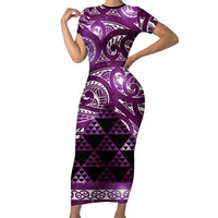 Matariki New Zealand Family Matching Short Sleeve Bodycon Dress and Hawaiian Shirt NZ Niho Taniwha Maori New Year Purple Galaxy LT14 Mom's Dress Purple - Polynesian Pride