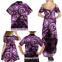 Matariki New Zealand Family Matching Summer Maxi Dress and Hawaiian Shirt NZ Niho Taniwha Maori New Year Purple Galaxy LT14 - Polynesian Pride