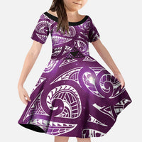 Matariki New Zealand Kid Short Sleeve Dress NZ Niho Taniwha Maori New Year Purple Galaxy LT14 KID Purple - Polynesian Pride