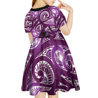 Matariki New Zealand Kid Short Sleeve Dress NZ Niho Taniwha Maori New Year Purple Galaxy LT14 - Polynesian Pride