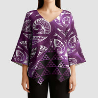 Matariki New Zealand Kimono Sleeve Blouse NZ Niho Taniwha Maori New Year Purple Galaxy LT14 - Polynesian Pride