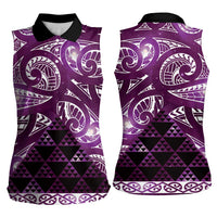Matariki New Zealand Women Sleeveless Polo Shirt NZ Niho Taniwha Maori New Year Purple Galaxy LT14 - Polynesian Pride