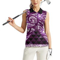 Matariki New Zealand Women Sleeveless Polo Shirt NZ Niho Taniwha Maori New Year Purple Galaxy LT14 - Polynesian Pride