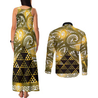 Matariki New Zealand Couples Matching Tank Maxi Dress and Long Sleeve Button Shirt NZ Niho Taniwha Maori New Year Yellow Galaxy LT14 - Polynesian Pride