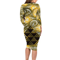 Matariki New Zealand Family Matching Long Sleeve Bodycon Dress and Hawaiian Shirt NZ Niho Taniwha Maori New Year Yellow Galaxy LT14 - Polynesian Pride