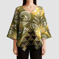 Matariki New Zealand Kimono Sleeve Blouse NZ Niho Taniwha Maori New Year Yellow Galaxy LT14 - Polynesian Pride