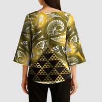 Matariki New Zealand Kimono Sleeve Blouse NZ Niho Taniwha Maori New Year Yellow Galaxy LT14 - Polynesian Pride