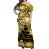 Matariki New Zealand Off Shoulder Maxi Dress NZ Niho Taniwha Maori New Year Yellow Galaxy LT14 Women Yellow - Polynesian Pride