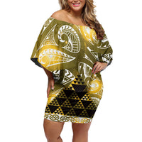Matariki New Zealand Off Shoulder Short Dress NZ Niho Taniwha Maori New Year Yellow Galaxy LT14 Women Yellow - Polynesian Pride