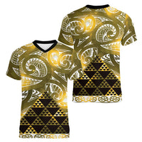 Matariki New Zealand Women V-Neck T-Shirt NZ Niho Taniwha Maori New Year Yellow Galaxy LT14 - Polynesian Pride