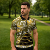 Matariki New Zealand Zipper Polo Shirt NZ Niho Taniwha Maori New Year Yellow Galaxy LT14 - Polynesian Pride