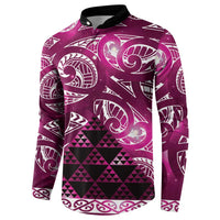 Matariki New Zealand Button Sweatshirt NZ Niho Taniwha Maori New Year Pink Galaxy