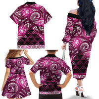 Matariki New Zealand Family Matching Off The Shoulder Long Sleeve Dress and Hawaiian Shirt NZ Niho Taniwha Maori New Year Pink Galaxy LT14 - Polynesian Pride