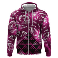 Matariki New Zealand Hoodie NZ Niho Taniwha Maori New Year Pink Galaxy LT14 Zip Hoodie Pink - Polynesian Pride