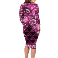 Matariki New Zealand Long Sleeve Bodycon Dress NZ Niho Taniwha Maori New Year Pink Galaxy LT14 - Polynesian Pride