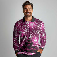 Matariki New Zealand Long Sleeve Polo Shirt NZ Niho Taniwha Maori New Year Pink Galaxy LT14 - Polynesian Pride