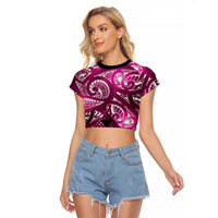 Matariki New Zealand Raglan Cropped T Shirt NZ Niho Taniwha Maori New Year Pink Galaxy LT14 Female Pink - Polynesian Pride