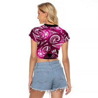 Matariki New Zealand Raglan Cropped T Shirt NZ Niho Taniwha Maori New Year Pink Galaxy LT14 - Polynesian Pride