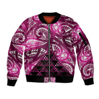 Matariki New Zealand Sleeve Zip Bomber Jacket NZ Niho Taniwha Maori New Year Pink Galaxy