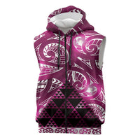 Matariki New Zealand Sleeveless Zip Hoodie NZ Niho Taniwha Maori New Year Pink Galaxy LT14 Pink - Polynesian Pride