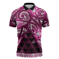 Matariki New Zealand Zipper Polo Shirt NZ Niho Taniwha Maori New Year Pink Galaxy LT14 Pink - Polynesian Pride