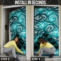 Matariki New Zealand Door Cover NZ Niho Taniwha Maori New Year Cyan Galaxy LT14 - Polynesian Pride