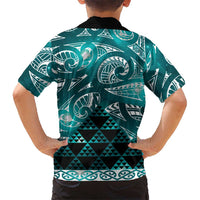 Matariki New Zealand Family Matching Puletasi and Hawaiian Shirt NZ Niho Taniwha Maori New Year Cyan Galaxy LT14 - Polynesian Pride