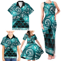 Matariki New Zealand Family Matching Tank Maxi Dress and Hawaiian Shirt NZ Niho Taniwha Maori New Year Cyan Galaxy LT14 - Polynesian Pride