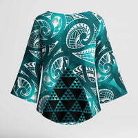 Matariki New Zealand Kimono Sleeve Blouse NZ Niho Taniwha Maori New Year Cyan Galaxy LT14 - Polynesian Pride