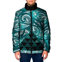 Matariki New Zealand Padded Jacket NZ Niho Taniwha Maori New Year Cyan Galaxy