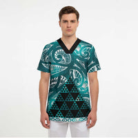 Matariki New Zealand Scrub Top NZ Niho Taniwha Maori New Year Cyan Galaxy