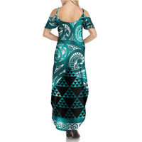 Matariki New Zealand Summer Maxi Dress NZ Niho Taniwha Maori New Year Cyan Galaxy LT14 - Polynesian Pride