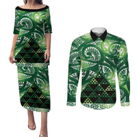 Matariki New Zealand Couples Matching Puletasi and Long Sleeve Button Shirt NZ Niho Taniwha Maori New Year Green Galaxy LT14 Green - Polynesian Pride