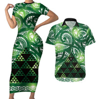 Matariki New Zealand Couples Matching Short Sleeve Bodycon Dress and Hawaiian Shirt NZ Niho Taniwha Maori New Year Green Galaxy LT14 Green - Polynesian Pride