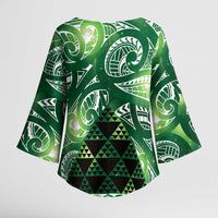 Matariki New Zealand Kimono Sleeve Blouse NZ Niho Taniwha Maori New Year Green Galaxy LT14 - Polynesian Pride