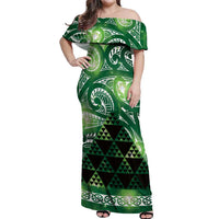 Matariki New Zealand Off Shoulder Maxi Dress NZ Niho Taniwha Maori New Year Green Galaxy LT14 Women Green - Polynesian Pride