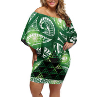 Matariki New Zealand Off Shoulder Short Dress NZ Niho Taniwha Maori New Year Green Galaxy LT14 Women Green - Polynesian Pride