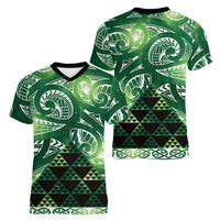 Matariki New Zealand Women V-Neck T-Shirt NZ Niho Taniwha Maori New Year Green Galaxy LT14 - Polynesian Pride