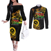 Personalised Vanuatu 678 Couples Matching Off The Shoulder Long Sleeve Dress and Long Sleeve Button Shirt Proud To Be A Ni-Van LT14 Black - Polynesian Pride