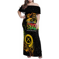 Personalised Vanuatu 678 Family Matching Off Shoulder Maxi Dress and Hawaiian Shirt Proud To Be A Ni-Van LT14 Mom's Dress Black - Polynesian Pride