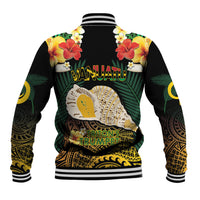 Vanuatu Triton's Trumpet Baseball Jacket Tropical Flowers Vanuatuan Map LT14 - Polynesian Pride