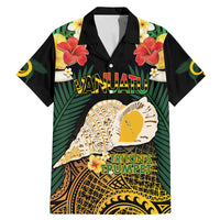 Vanuatu Triton's Trumpet Family Matching Mermaid Dress and Hawaiian Shirt Tropical Flowers Vanuatuan Map LT14 Dad's Shirt - Short Sleeve Black - Polynesian Pride