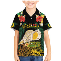 Vanuatu Triton's Trumpet Family Matching Mermaid Dress and Hawaiian Shirt Tropical Flowers Vanuatuan Map LT14 Son's Shirt Black - Polynesian Pride