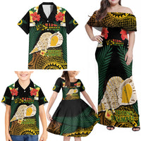Vanuatu Triton's Trumpet Family Matching Off Shoulder Maxi Dress and Hawaiian Shirt Tropical Flowers Vanuatuan Map LT14 - Polynesian Pride