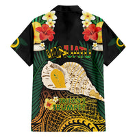 Vanuatu Triton's Trumpet Family Matching Short Sleeve Bodycon Dress and Hawaiian Shirt Tropical Flowers Vanuatuan Map LT14 - Polynesian Pride