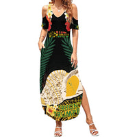 Vanuatu Triton's Trumpet Family Matching Summer Maxi Dress and Hawaiian Shirt Tropical Flowers Vanuatuan Map LT14 Mom's Dress Black - Polynesian Pride