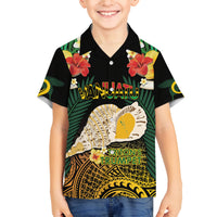 Vanuatu Triton's Trumpet Family Matching Tank Maxi Dress and Hawaiian Shirt Tropical Flowers Vanuatuan Map LT14 Son's Shirt Black - Polynesian Pride