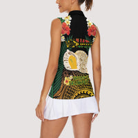 Vanuatu Triton's Trumpet Women Sleeveless Polo Shirt Tropical Flowers Vanuatuan Map LT14 - Polynesian Pride