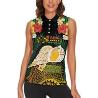 Vanuatu Triton's Trumpet Women Sleeveless Polo Shirt Tropical Flowers Vanuatuan Map LT14 - Polynesian Pride